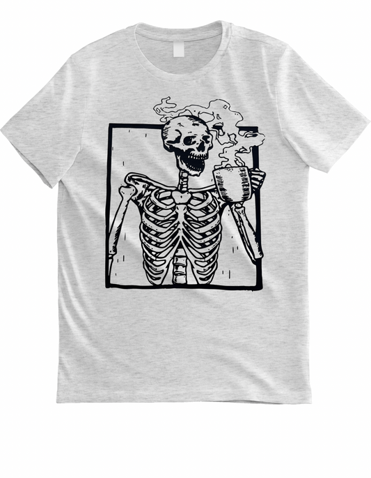 Skeleton Drinking Coffee Beige Unisex T-Shirt