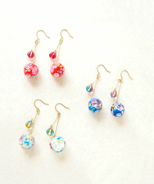 Flower-Patterned Dragonfly Bead Earrings