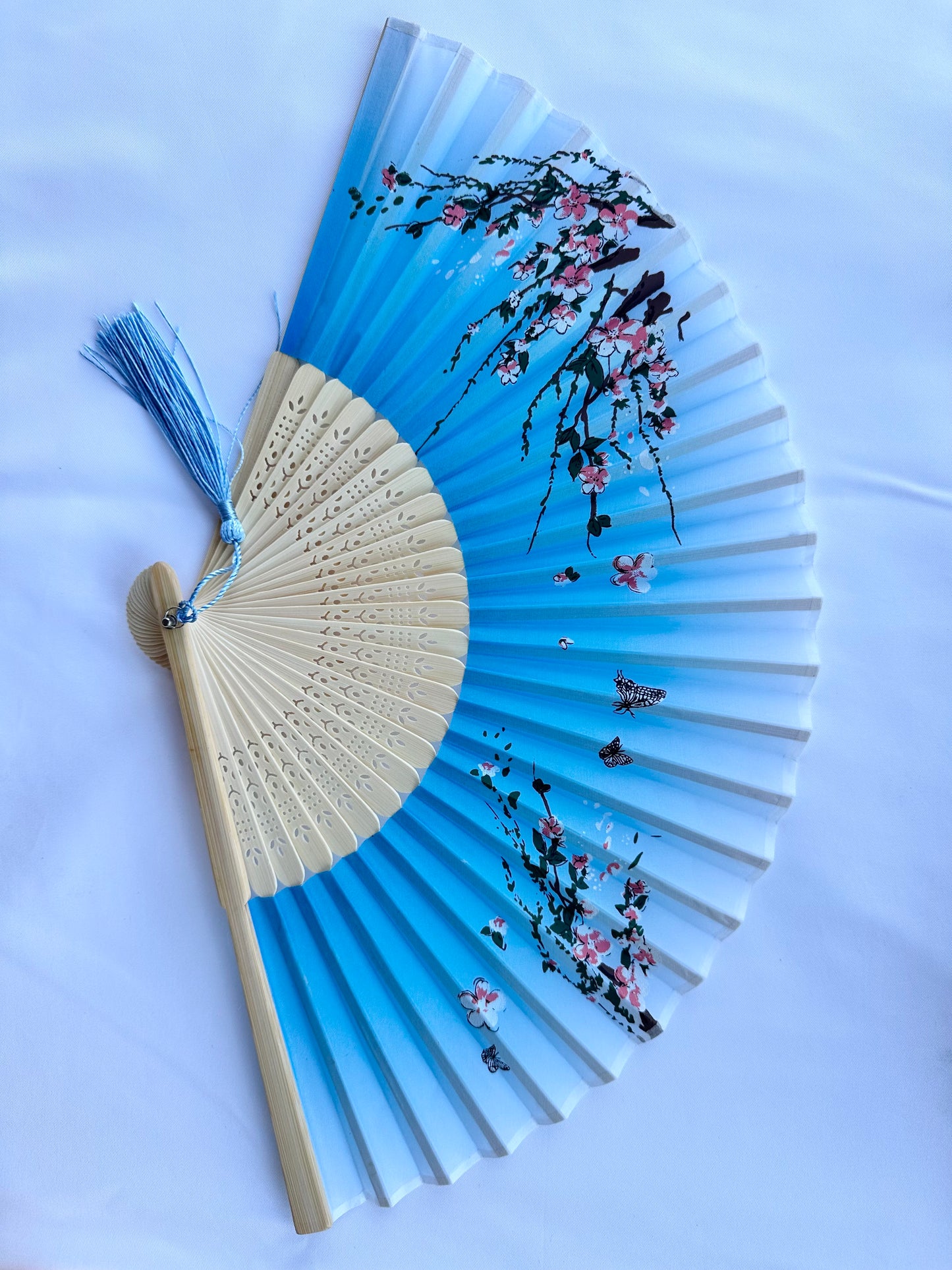 Japanese Silk Folding Fan (Sakura & Butterfly Design)