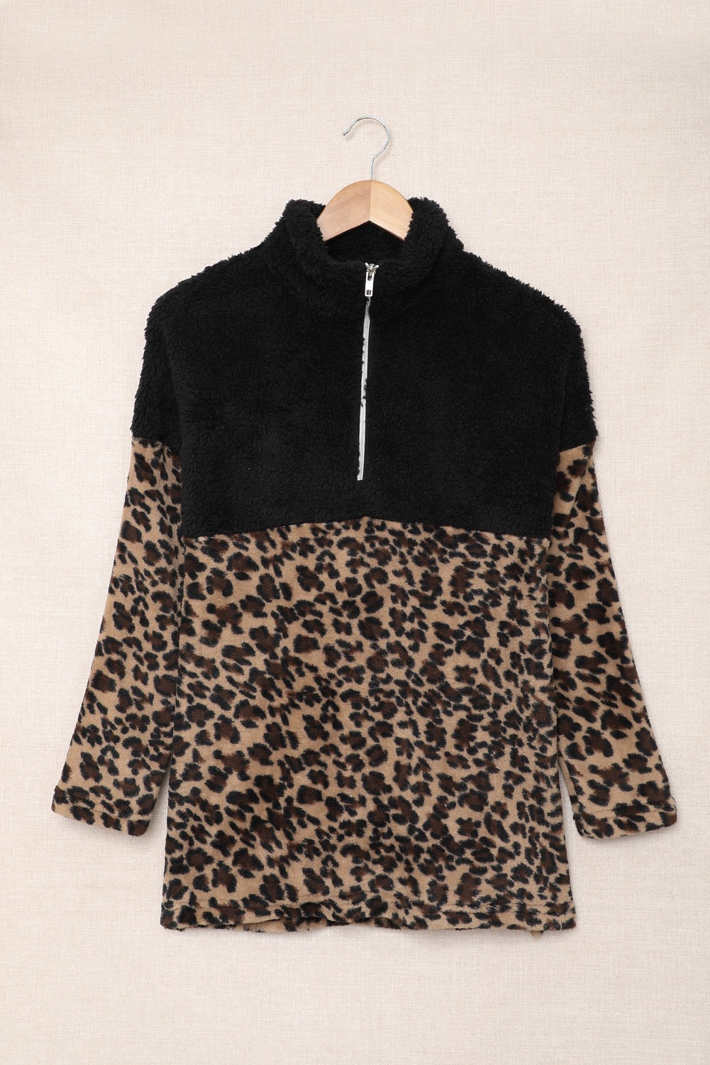 Leopard/Black Half Zip Pullover Sweatshirt