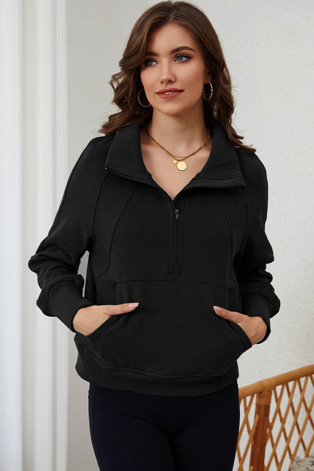 Solid Black Zip Up Sweatshirt