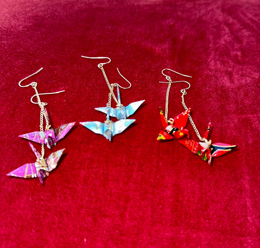 Origami Paper Crane Earrings